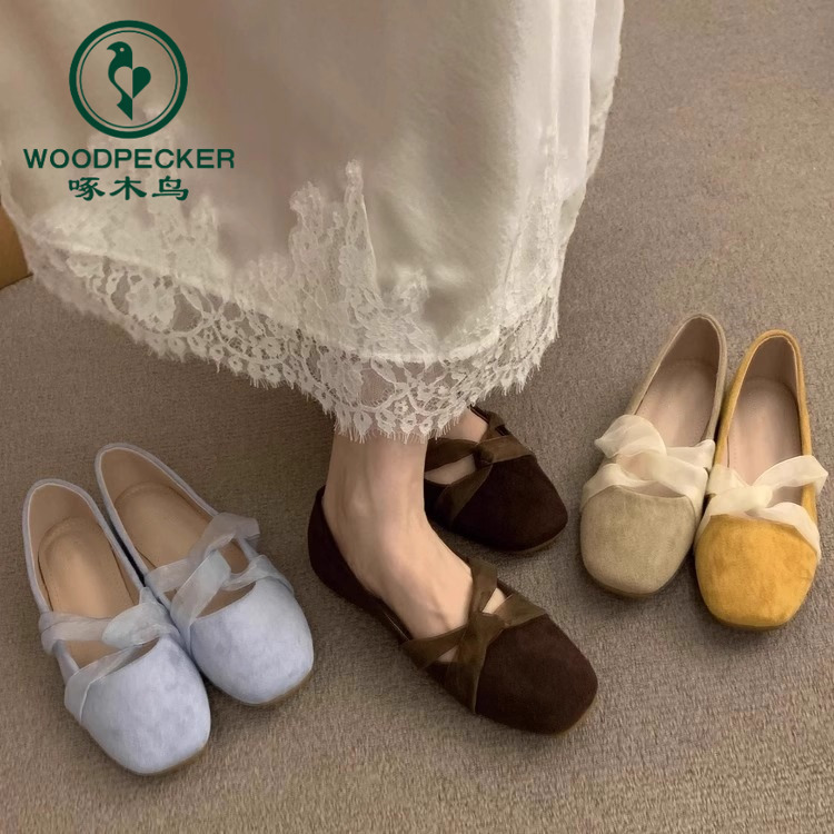 啄木鸟法式绝美软底单鞋女2025夏新款蝴蝶结平底玛丽珍鞋气质瓢鞋