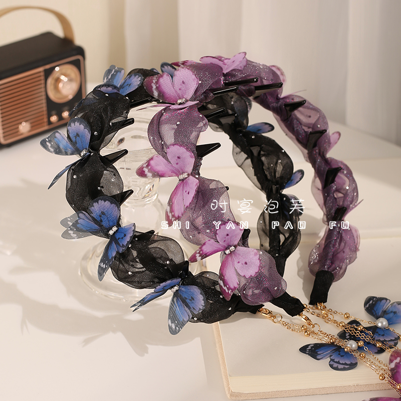 翩翩蝴蝶发箍秋冬流苏国风发饰原创设计不勒头手工气质头饰女