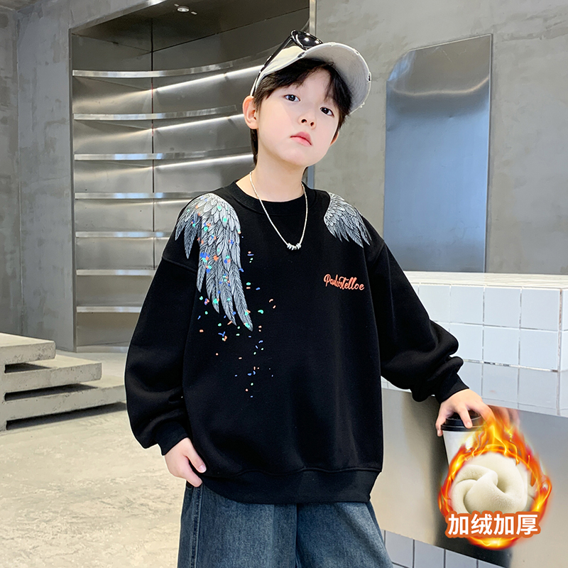 男童加绒卫衣秋冬青少年宽松2025中大童休闲韩版长袖儿童冬季加厚
