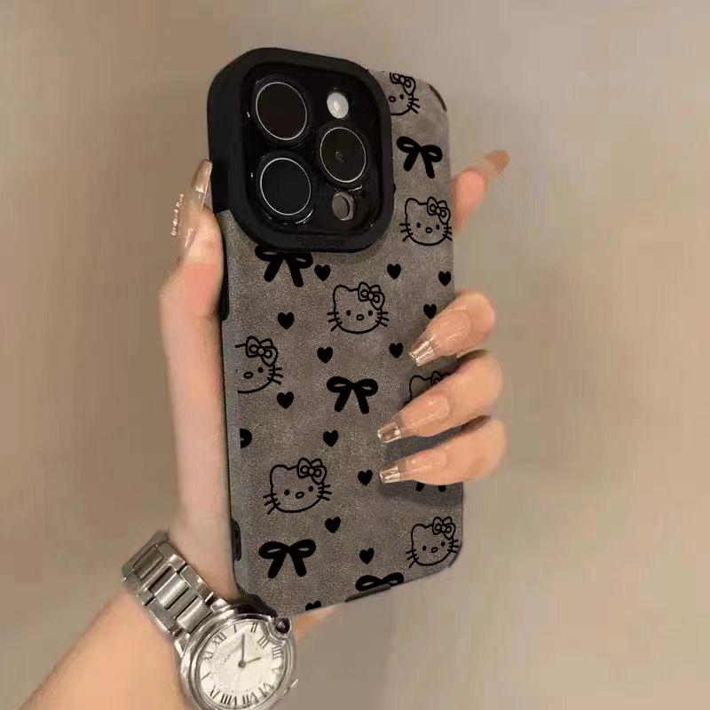 GGBond蝴蝶结KT猫适用苹果17/16翻毛皮手机壳华为vivo小米15oppo