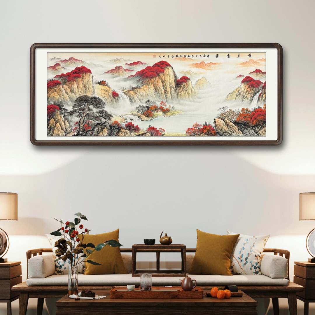 《鸿运当头》纯手绘六尺横幅山水客厅卧室书房办公室国画挂画作品