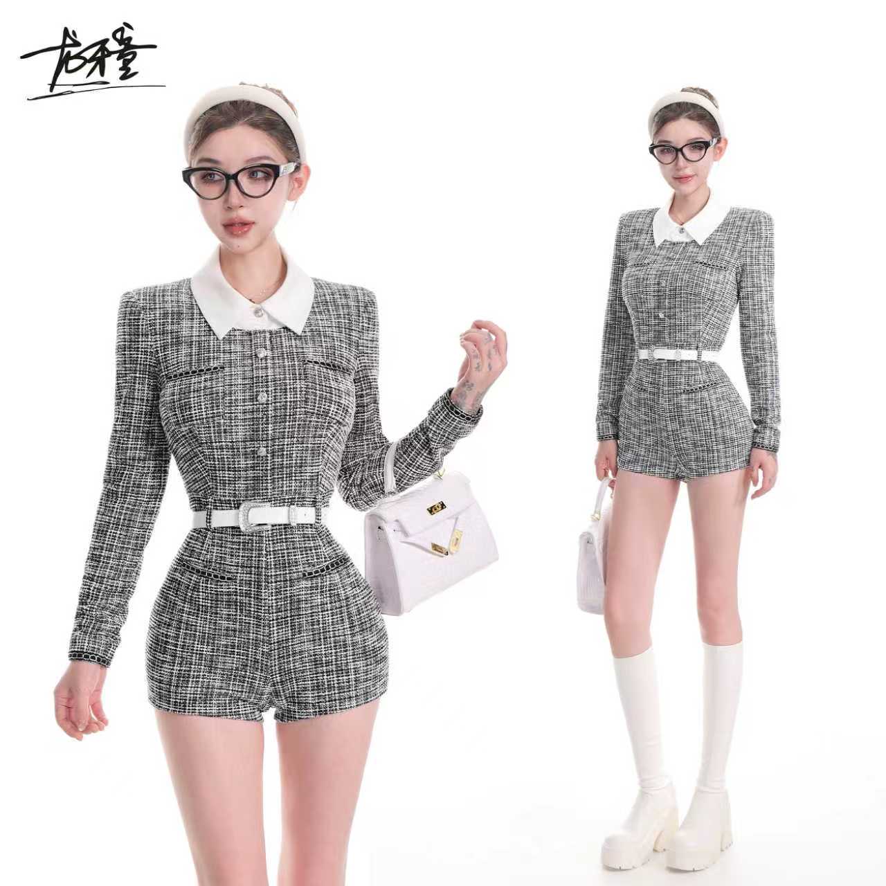 龙牙童推荐【连体小香风】小香风千金感秋冬气质小众修身收腰连衣裙