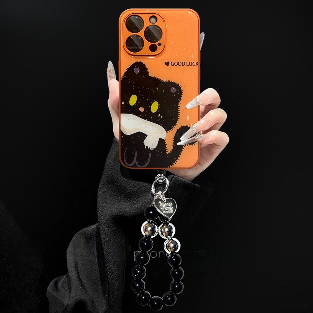 适用围巾黑猫橙色苹果17金属漆水凝手机壳华为vivo小米15oppo手链