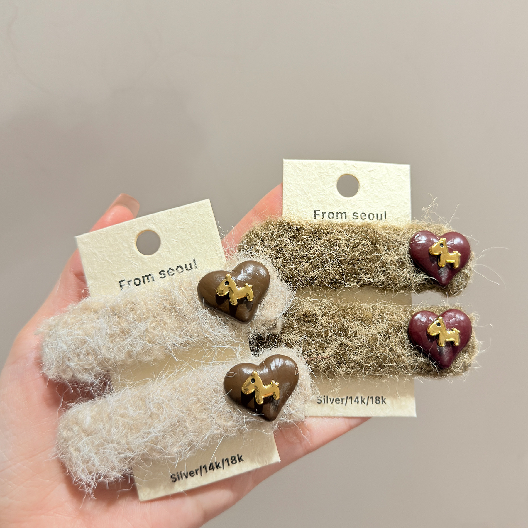 韩国秋冬气质羊毛呢小马发夹时尚百搭通勤侧边刘海碎发夹子发饰