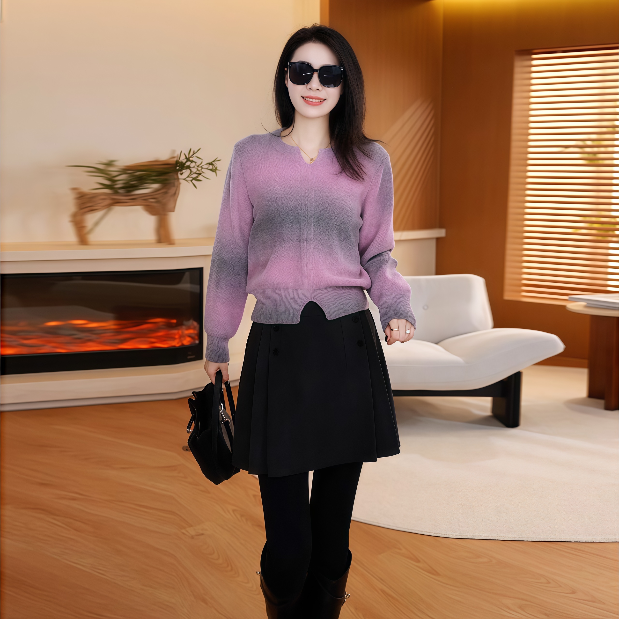 【渐变粉黛】Mayya Plus麦芽定制气质显瘦流光风毛织上衣32547072