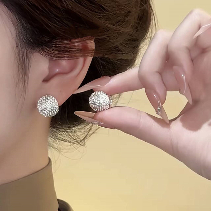 铜合金耳饰 s925银针耳饰超闪圆球耳扣女气质冷淡风百搭精致耳环