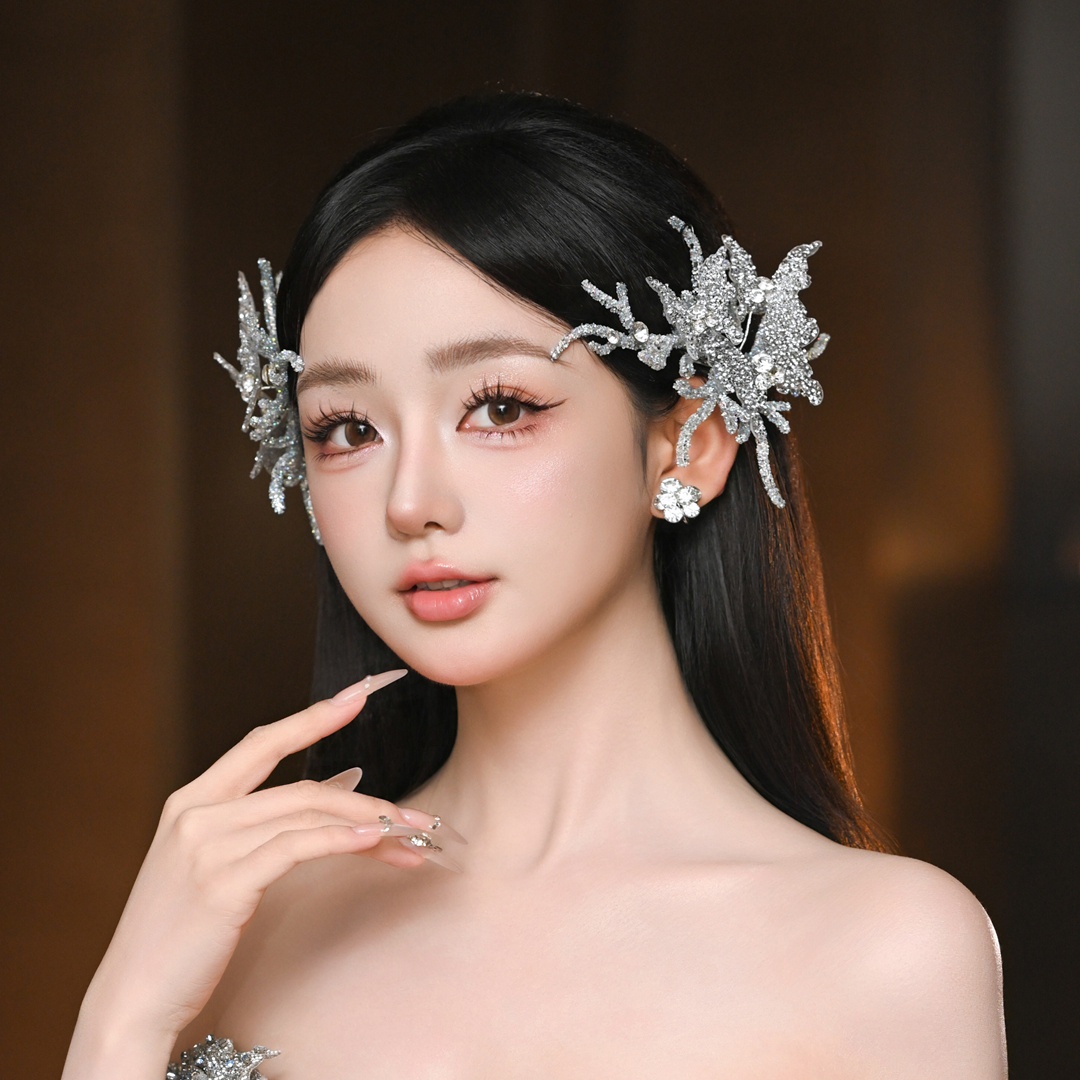 水舞A5310精致闪耀手工水晶蝴蝶对夹头饰新娘跟妆边夹高级感发饰
