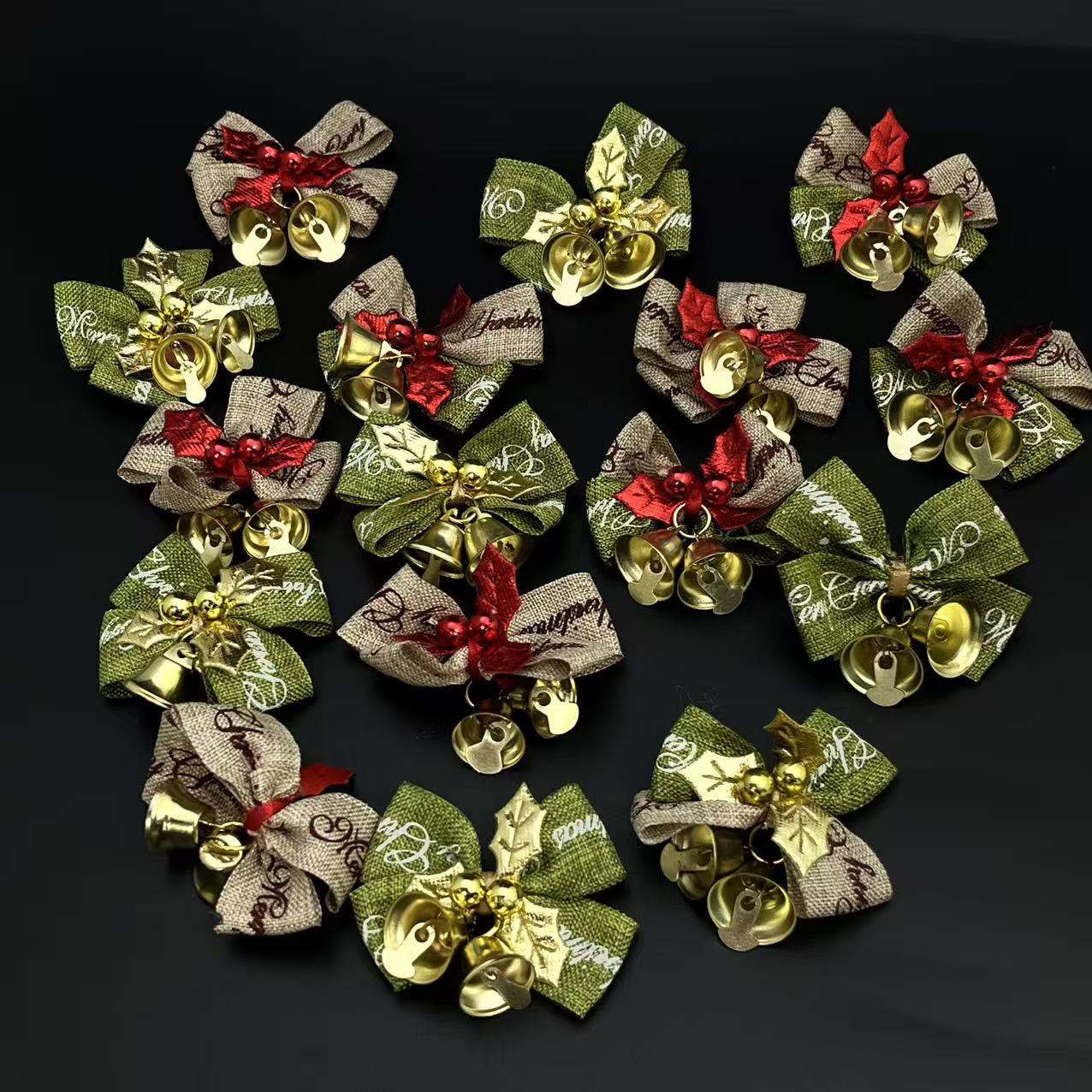 圣诞节装饰品麻布铃铛蝴蝶结  圣诞树挂饰礼物盒装饰商场布置道具