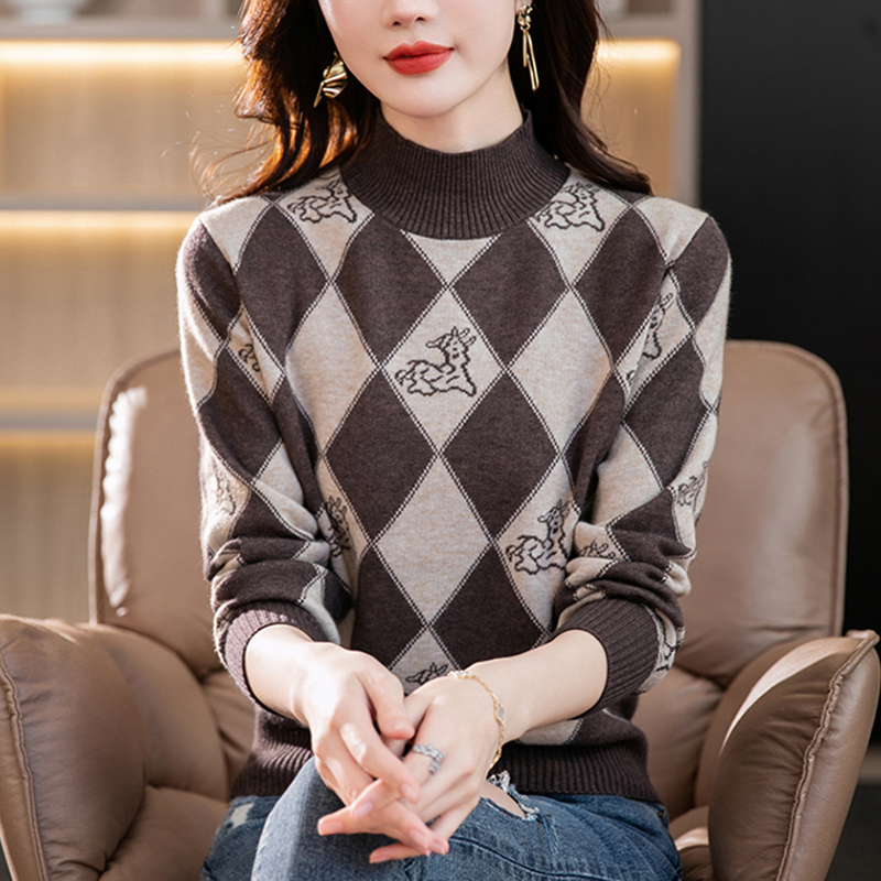 100纯羊毛衫女秋冬外穿加厚半高领针织百搭打底衫宽松羊绒衫毛衣