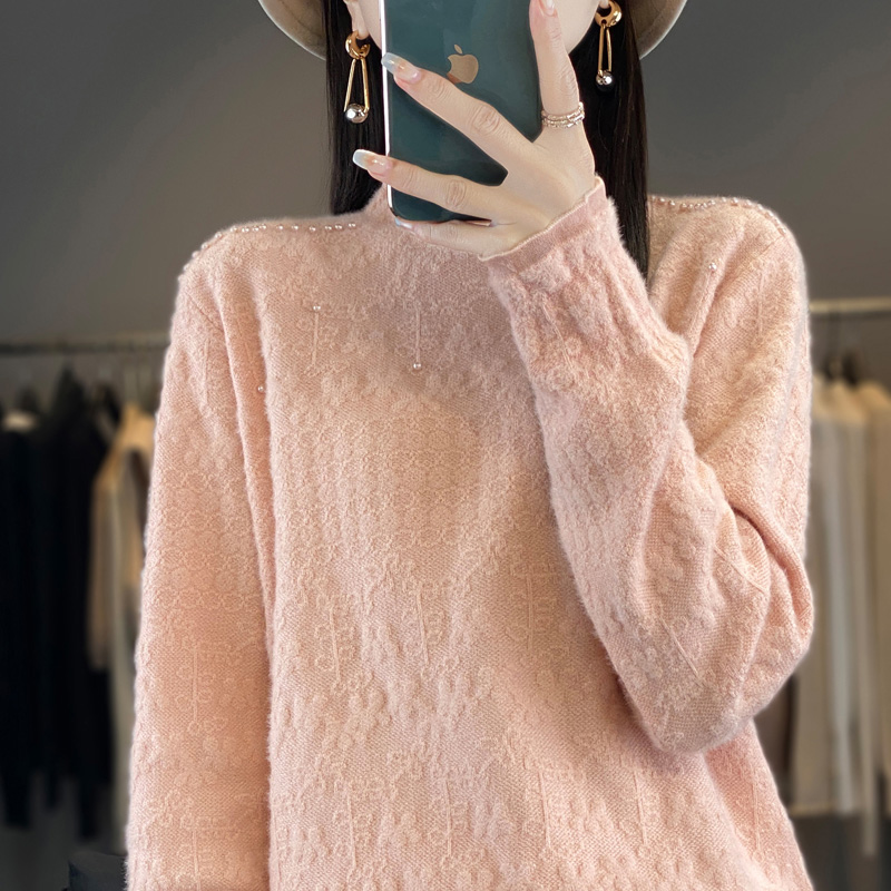 蕾丝边打底衫女秋冬2025新款洋气针织上衣宽松显瘦内搭半高领毛衣