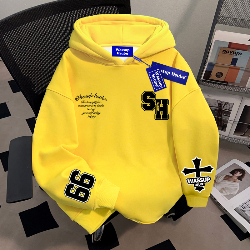 WASSUP HSUBE潮牌重磅美式套头连帽卫衣情侣百搭休闲慵懒卫衣chic