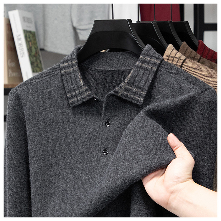 男士秋冬新款长袖翻领针织衫毛衣加厚保暖休闲时尚打底衫POLO衫潮