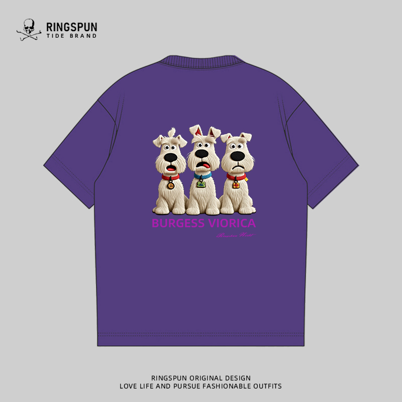 【三只狗】刺绣短袖男夏季纯棉宽松百搭圆领短袖轻奢潮牌t恤男女款