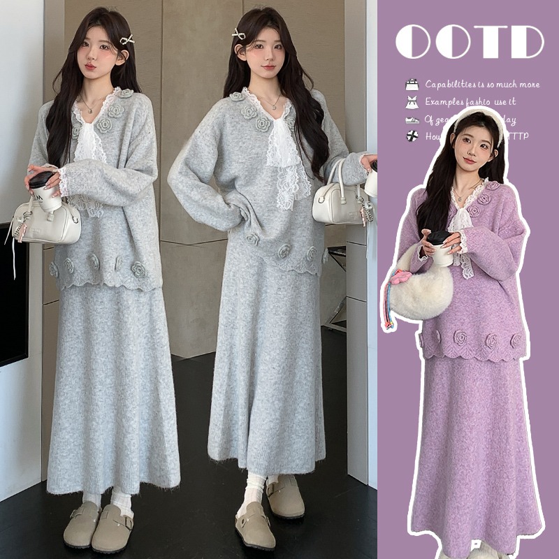 孕妇秋装套装2025新款潮妈孕期高级穿搭毛衣半身裙时尚洋气秋冬季