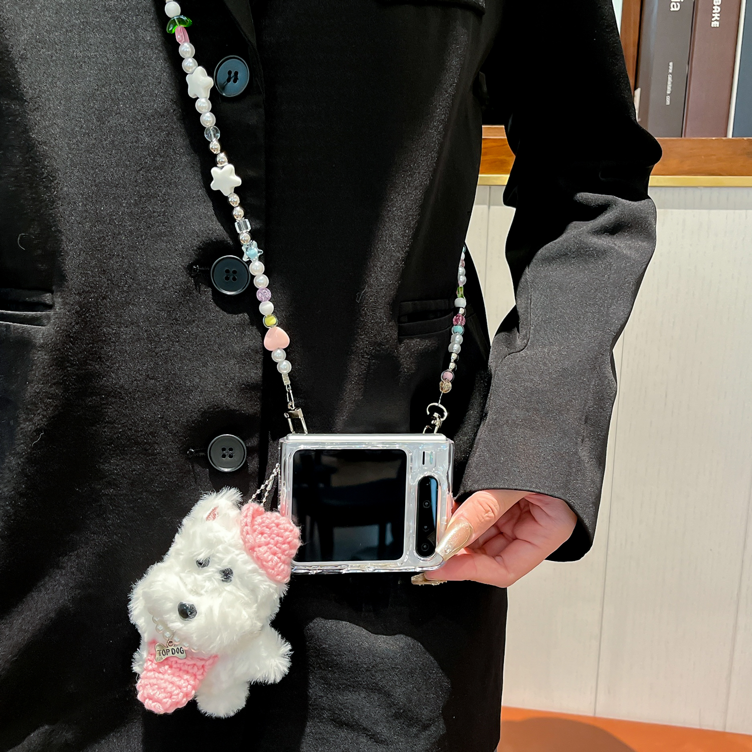 适用华为purax手机壳西高地公仔三星小米OPPO荣耀折叠斜挎保护套