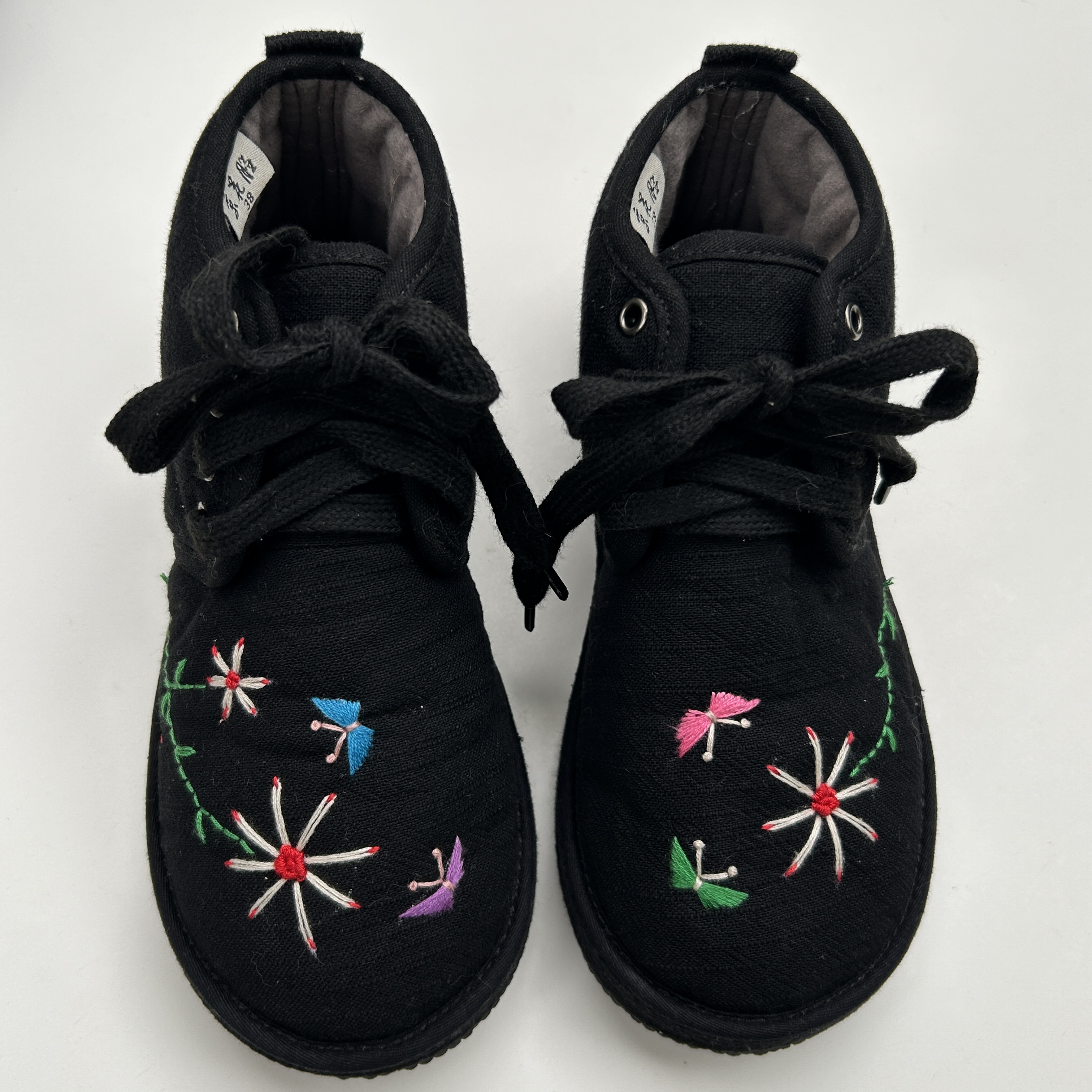 JQ 冬季原创手工定制棉花鞋过冬手工绣花中高帮棉靴平底妈妈鞋