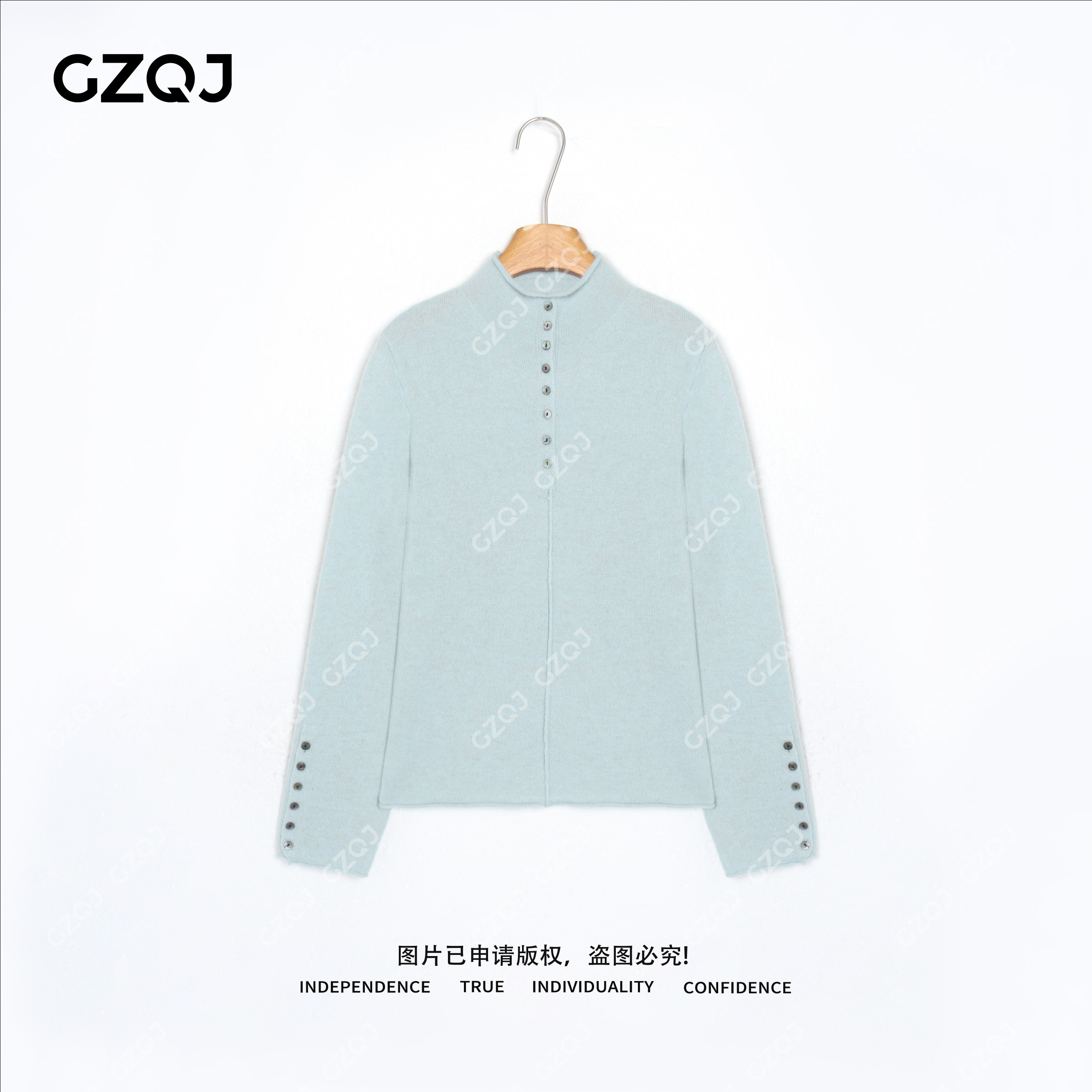 老琴私服【静谧时光】琥珀流光风绵羊毛兔毛半高领针织衫毛衣女0811