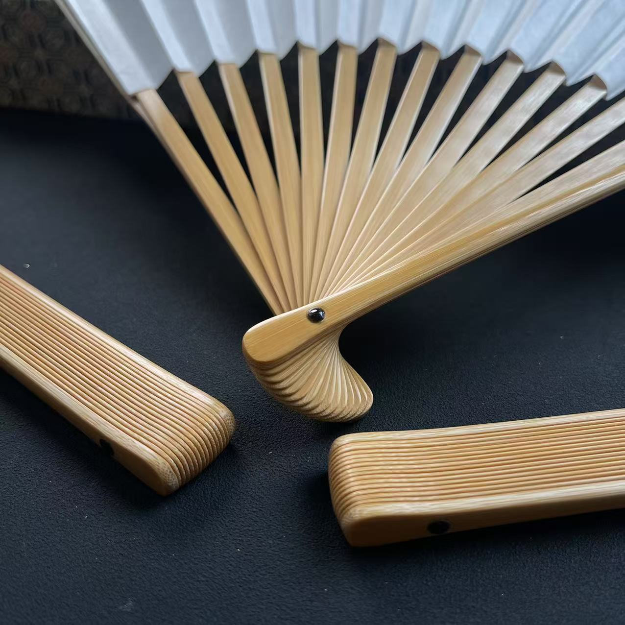 皖南扇庄6-8寸16方精工纯手工玉竹折扇文玩扇骨中国风水滴头扇子