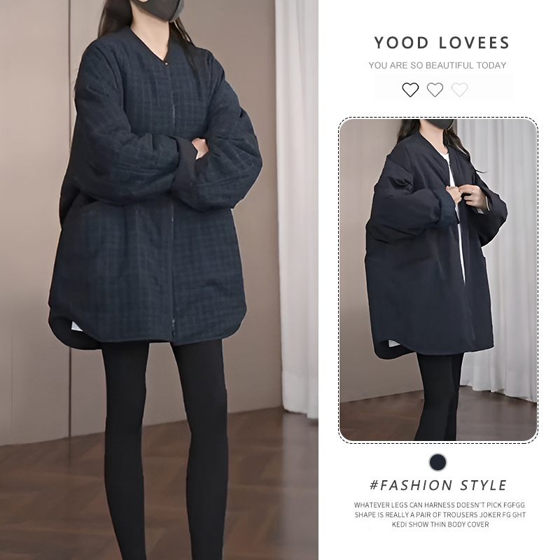 2025冬季新款复古超好看格子拼接撞色长袖双面可穿夹棉保暖外套女