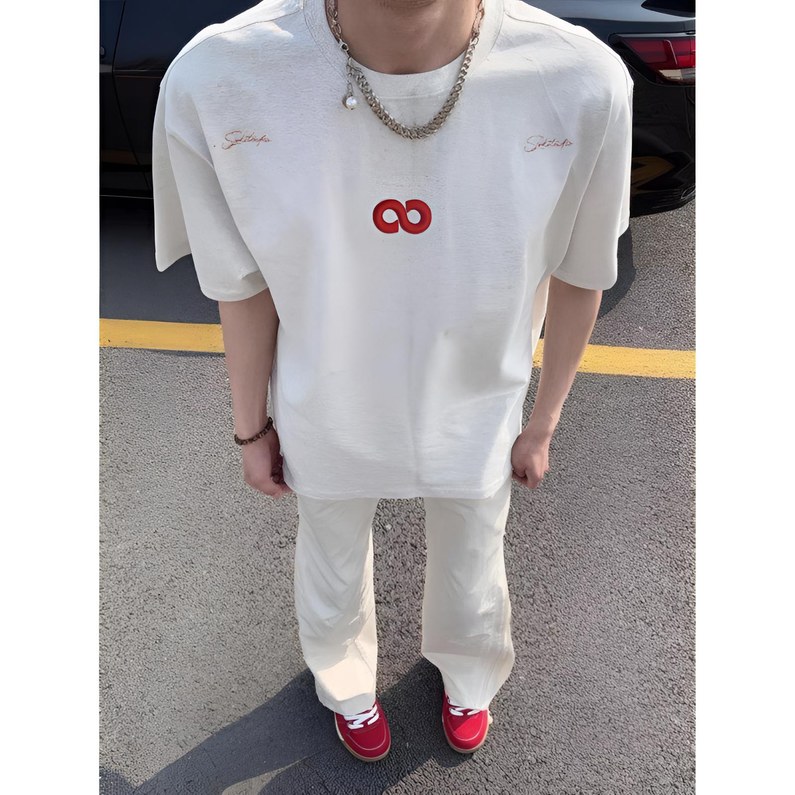 夏季新款美式短袖t恤男中长款断开字母刺绣纯棉宽松情侣上衣女ins