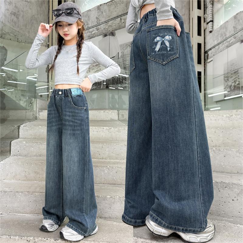 女童春秋牛仔裤2025休闲洋气阔腿裤中大童女孩宽松潮范长裤宽松潮