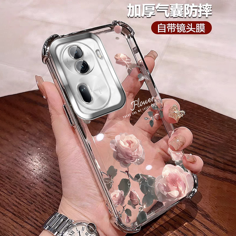 可爱风格适用opporeno11手机壳网红防摔气囊pro全包镜头膜 高颜值