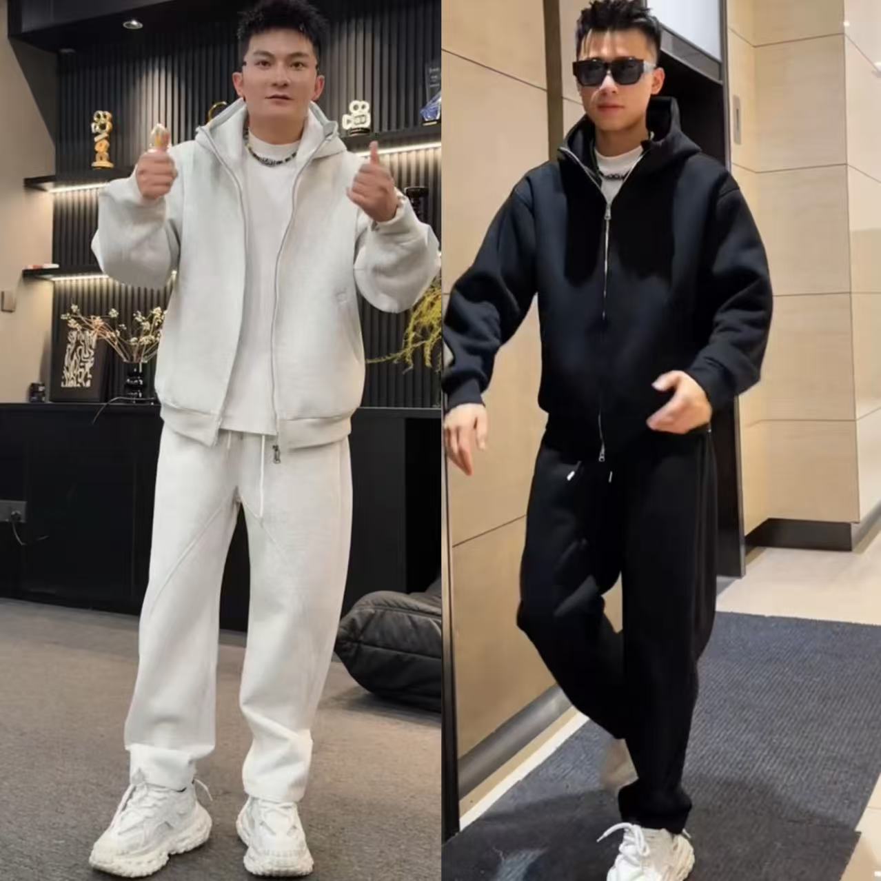 秋季新款休闲运动套装男宽松连帽卫衣卫裤两件套