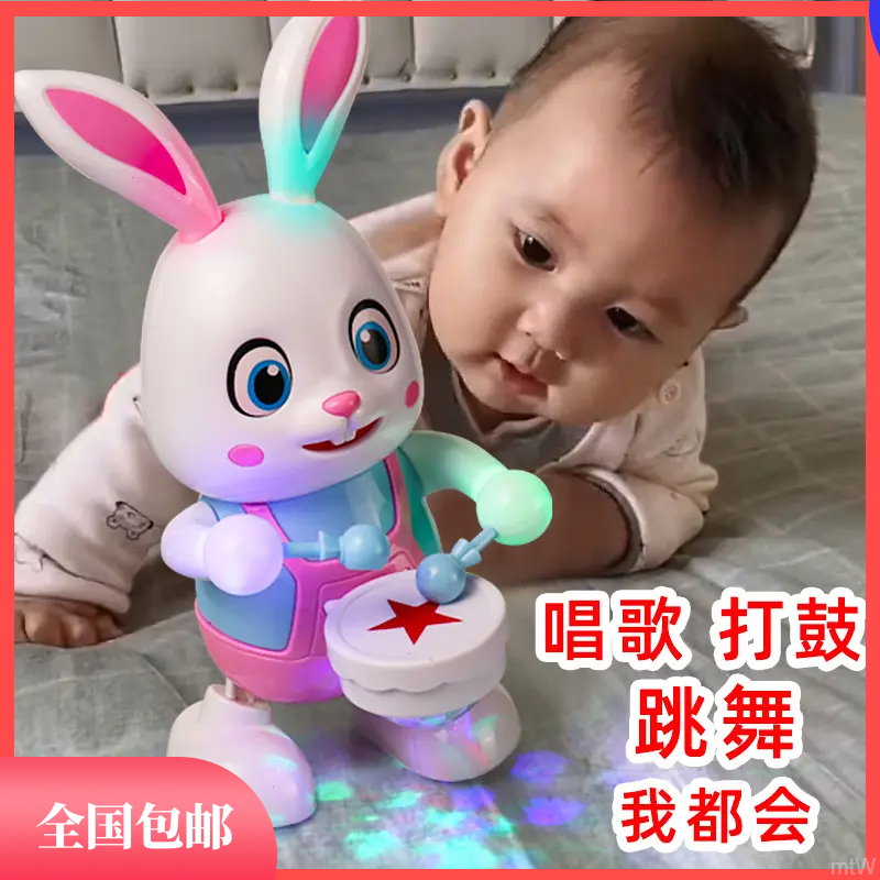地摊热卖会唱歌跳舞发光小兔子儿童电动音乐打鼓敲鼓兔男女孩玩具