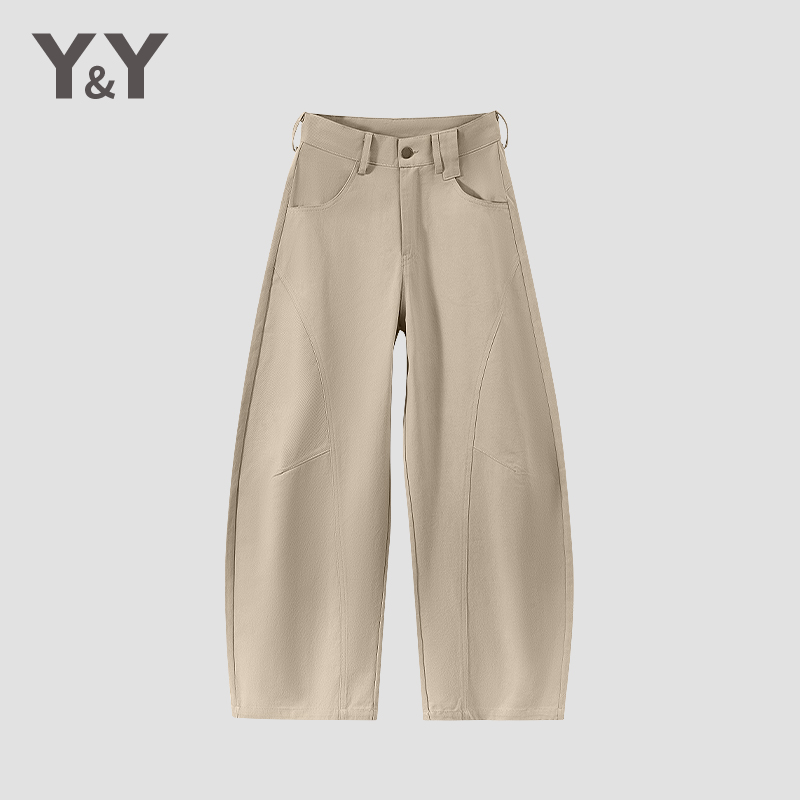 YY茵跃2025秋季院子新款藏青色弯刀裤休闲西装裤女百搭阔腿长裤