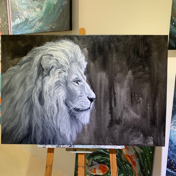 布艺丙烯油画《狮子》