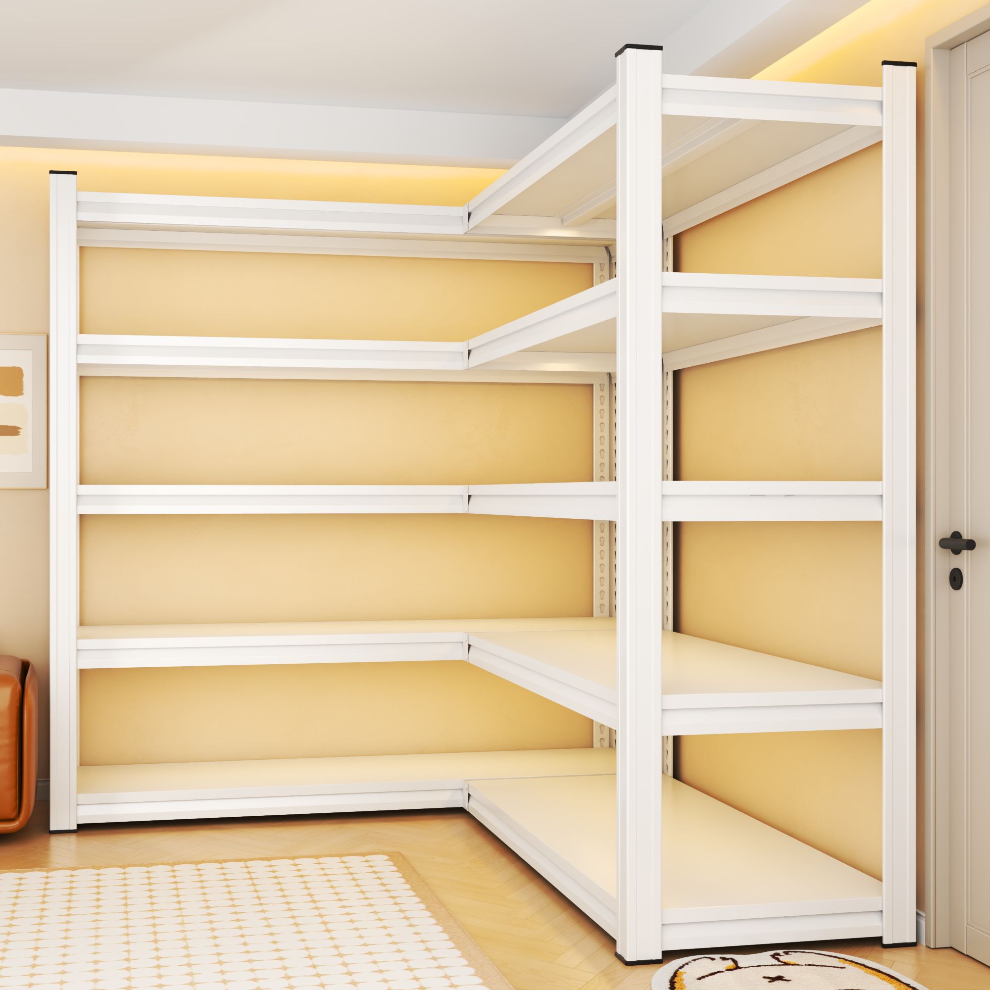 转角L型货架置物架家用拐角多层收纳架钢制阳台直角杂物架铁架子