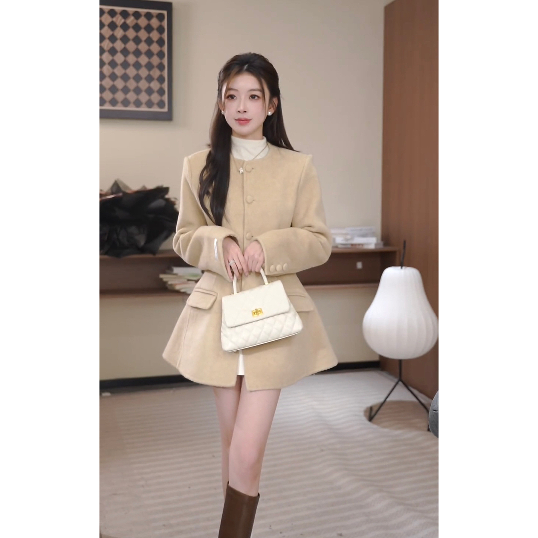 Xxia 2025秋季新款富家千金小香风双面羊毛大衣