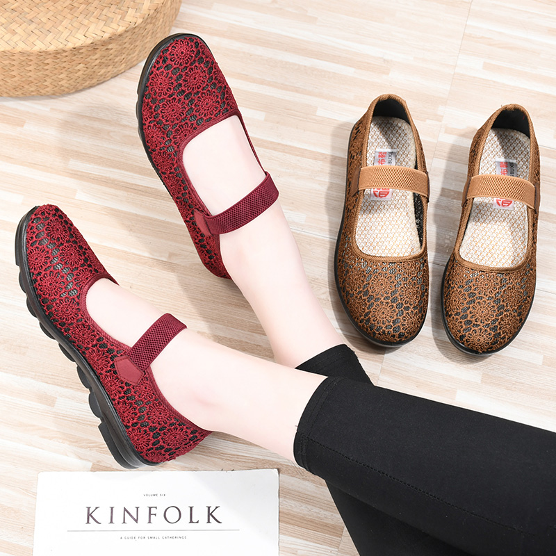 【34-43码】老北京布鞋女奶奶平底网面老人中老年软底防滑妈妈鞋