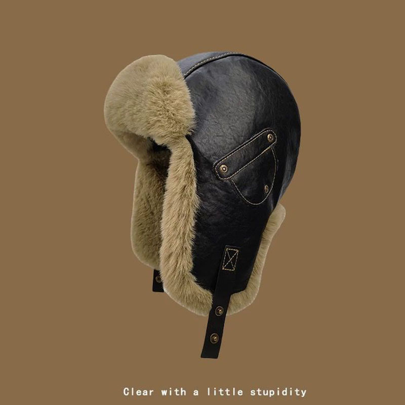 秋冬季保暖帽加绒加厚雷锋帽男女款防寒骑车包头帽韩版时尚皮帽子