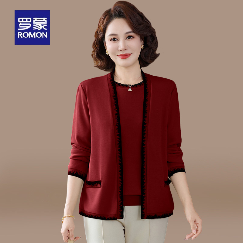 罗蒙妈妈秋装喜婆婆婚宴装2025新款洋气中老年春秋针织衫上衣套装