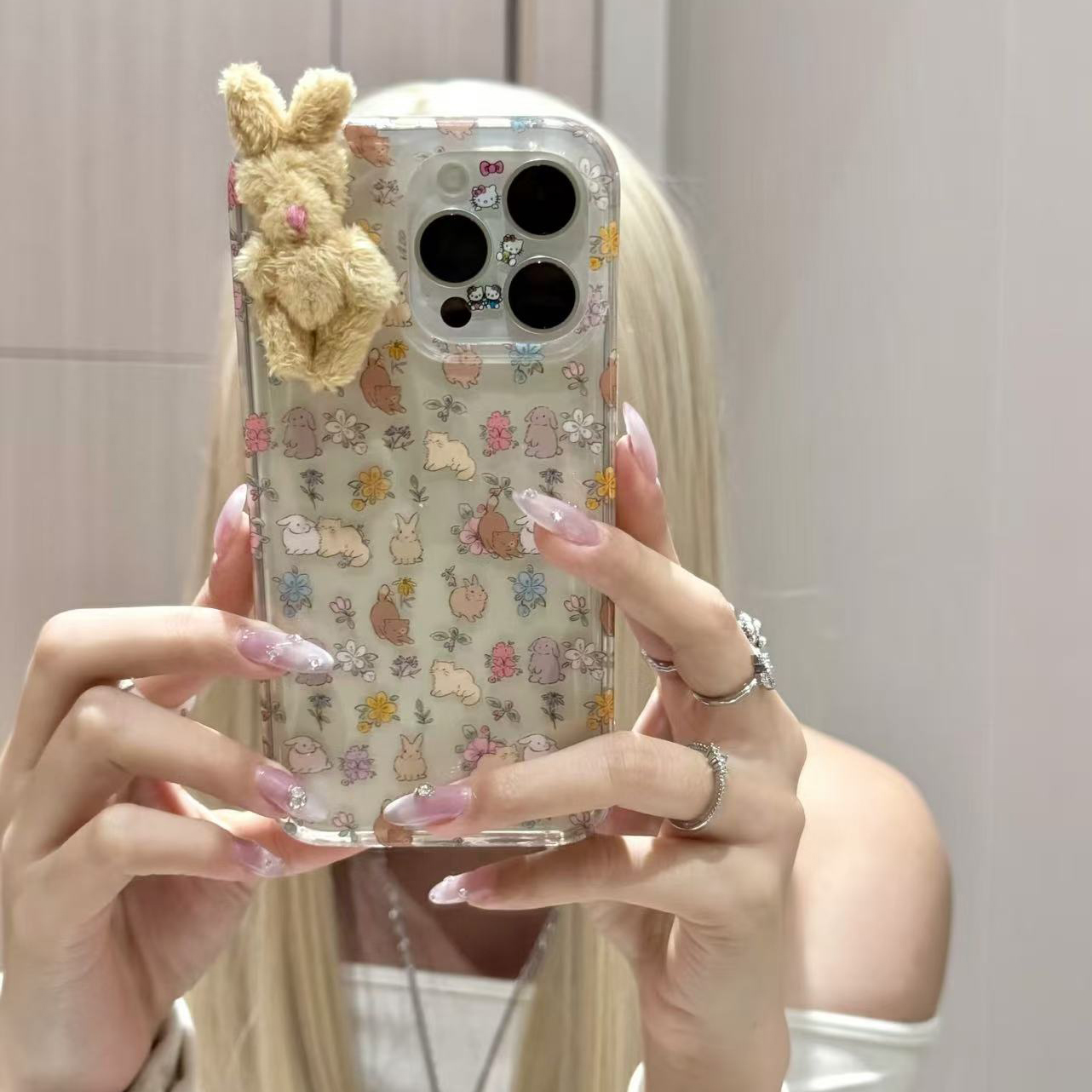 五彩鲜花兔兔适用苹果手机壳15/13/12/14全包xr软套