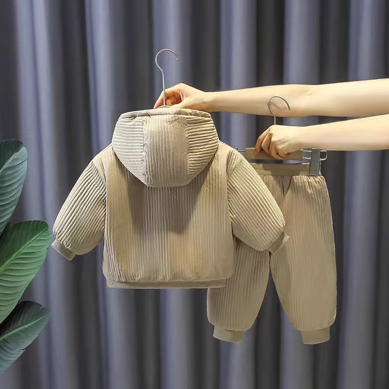 儿童衣服秋冬款男童套装冬装加绒加厚婴儿连帽卡通宝宝儿童夹克