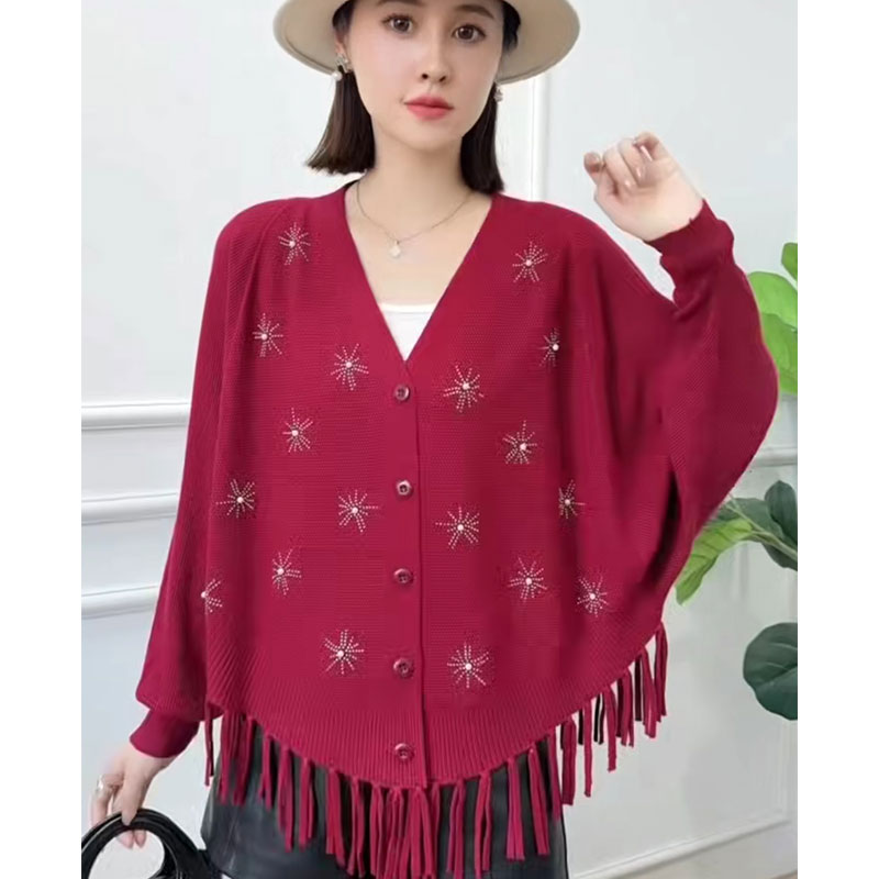 2025新款妈妈洋气流苏斗篷针织开衫外搭中年女时尚气质外套披肩