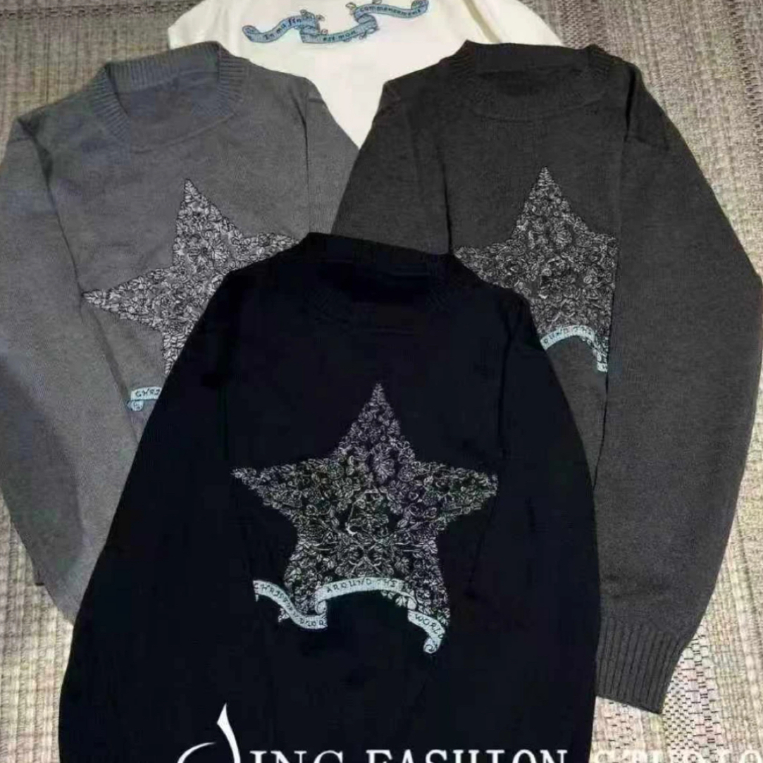 CJING2025新款95135时尚图案圆领打底长袖衫女装毛衣