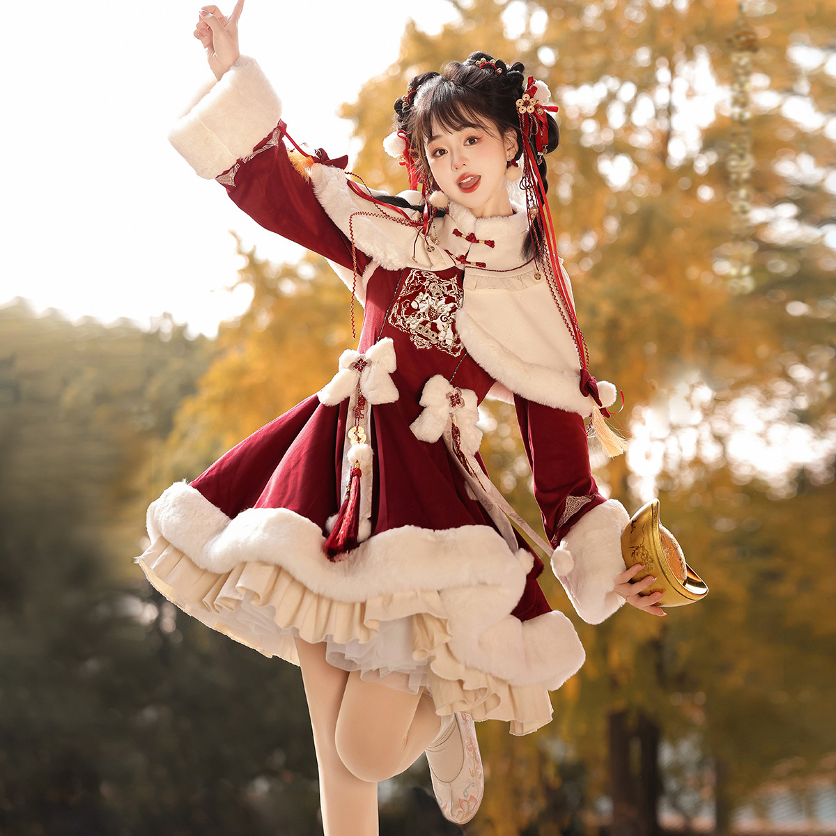 【福禄小马】洛丽塔女Lolita斗篷连衣裙可爱套装蓬蓬裙洋装国风红色