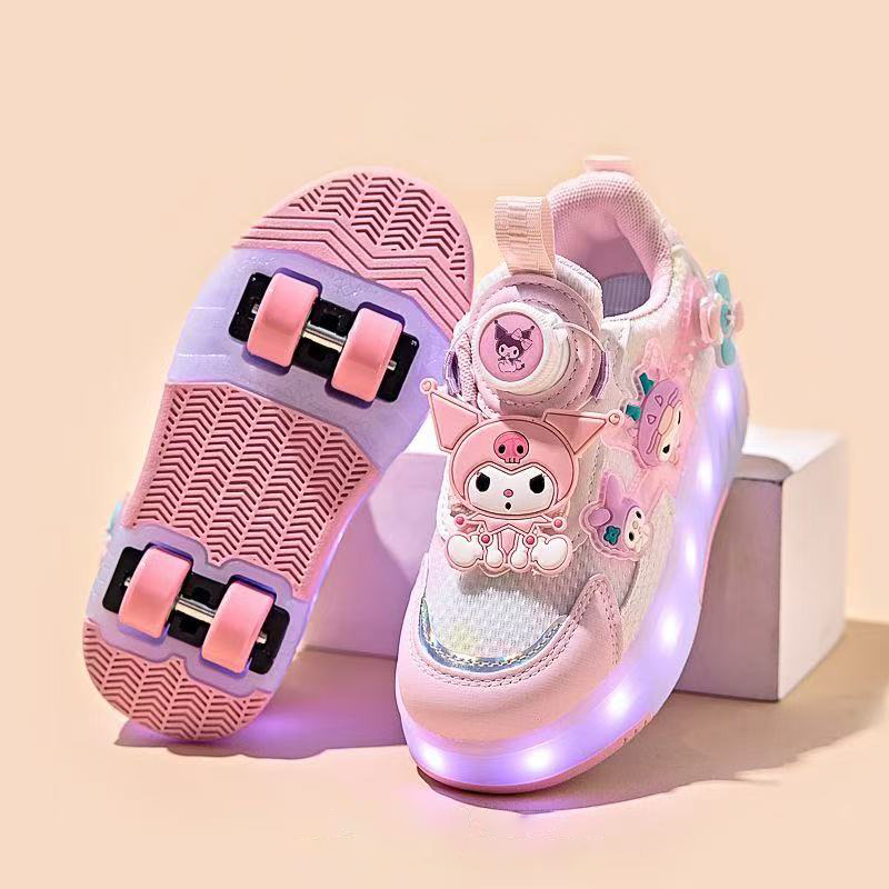 库洛米女童暴走鞋春秋四轮可拆卸儿童运动发光暴走轮滑鞋学生鞋子