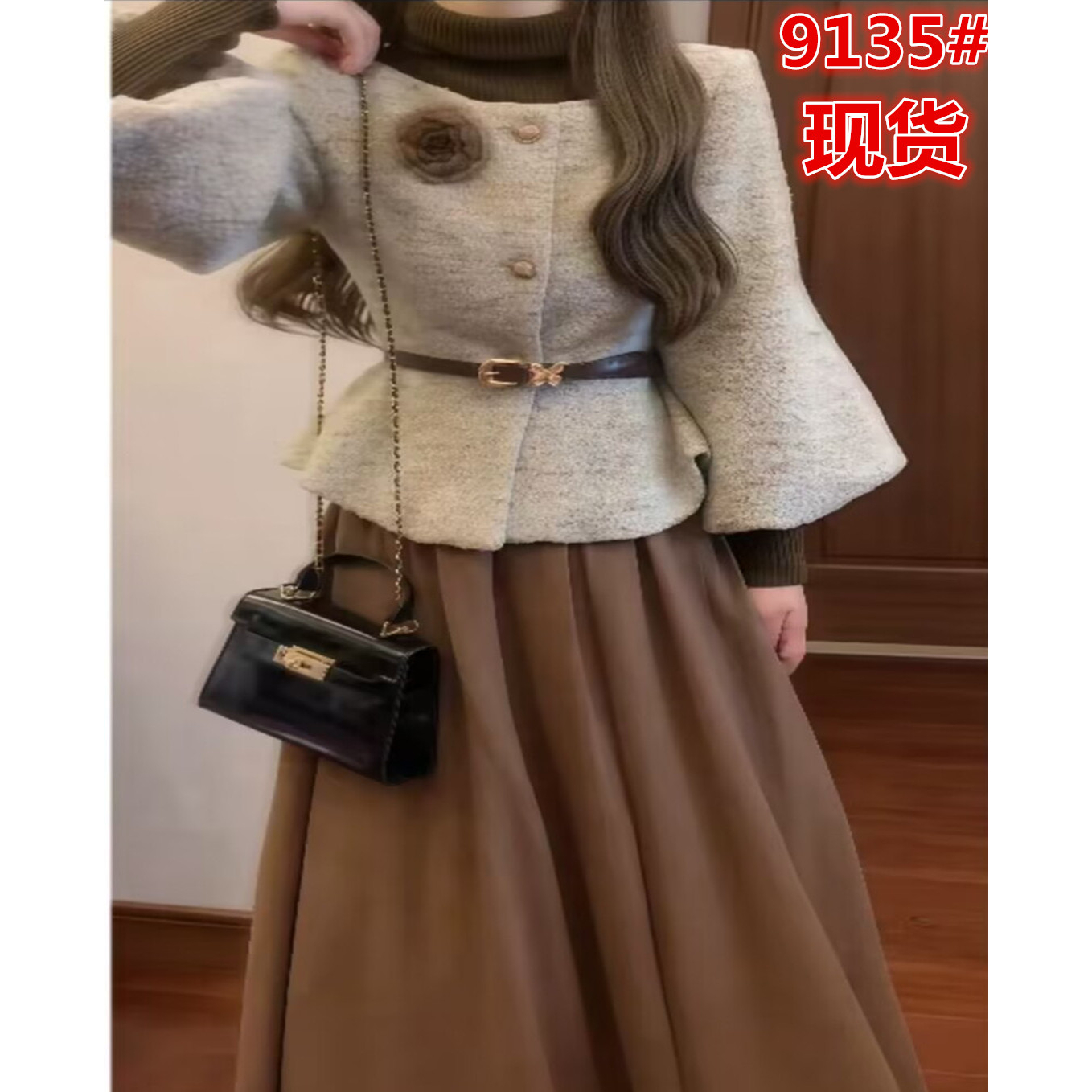 幽兰茉莉小蛮腰气质名媛小香风收腰外套&针织衫&半身裙89215显瘦