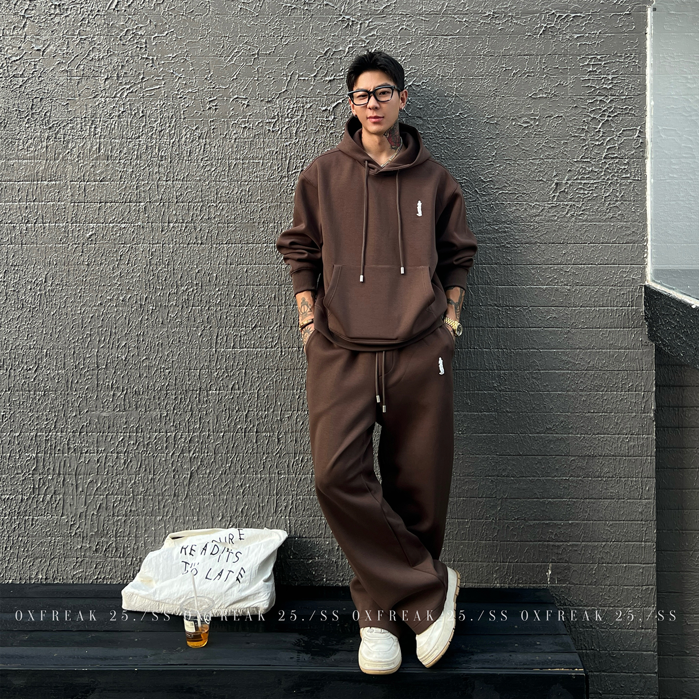 OXFREAK「维纳斯刺绣」休闲遛狗套装男重磅连帽卫衣宽松阔腿卫裤