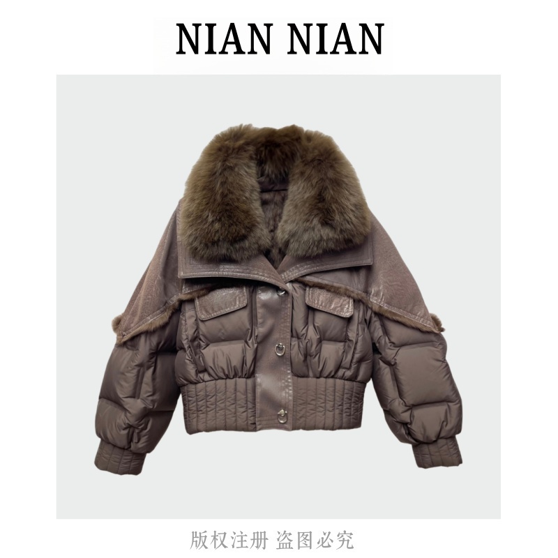 女短外套女式毛飞行员夹克冬季拼接翻领秋冬31606