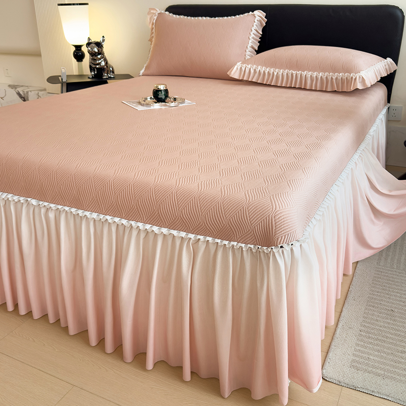 夏天冰丝凉席a类母婴级可机洗冰豆豆软席渐变床裙款夏凉席空调席