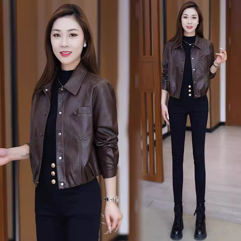 短款皮衣外套女2025秋季新款小个子时尚洋气显瘦翻领PU皮夹克上衣