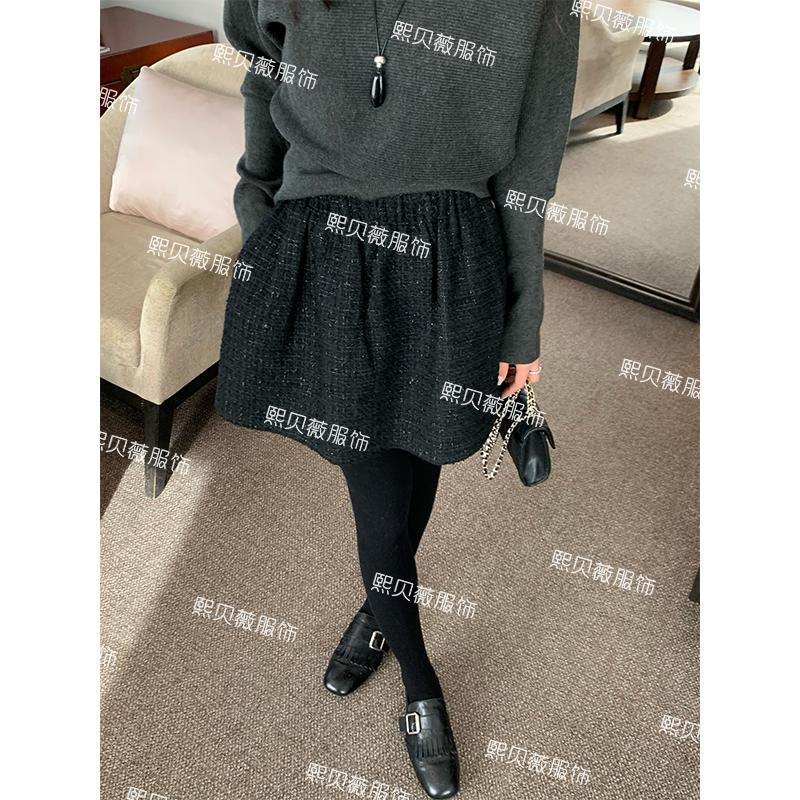 熙贝薇2【格纹香风】加厚蓬蓬裙松紧高腰A字半身裙 G5775