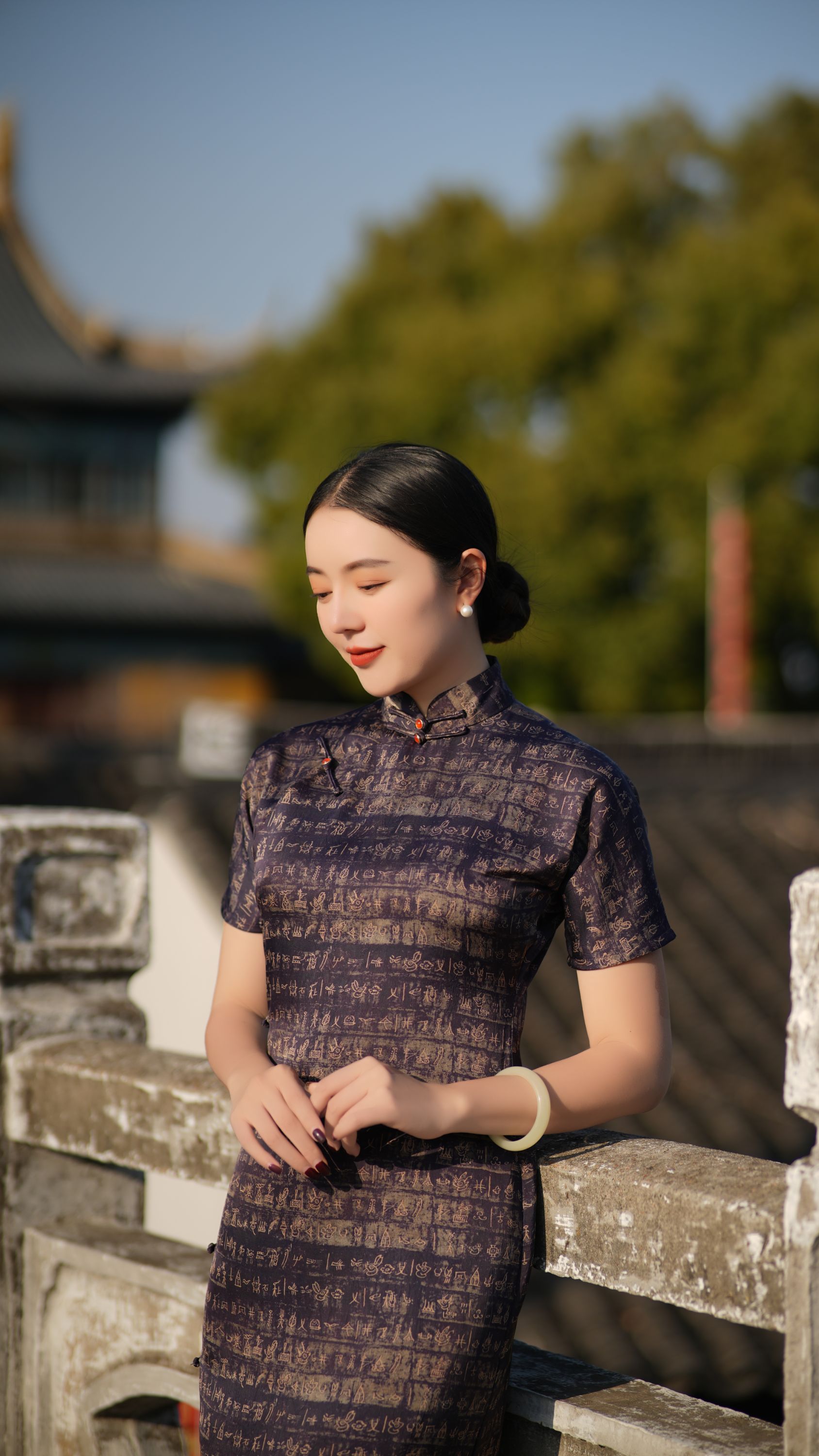 【甲骨文】2025夏款透气复古显瘦气质高级古法全开襟旗袍125CM