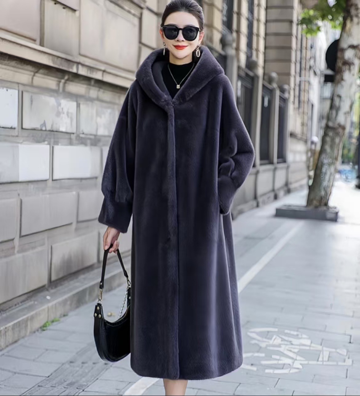 【钱掌柜】2025海宁正版冬季洋气加长版雪兰貂连帽皮毛一体外套