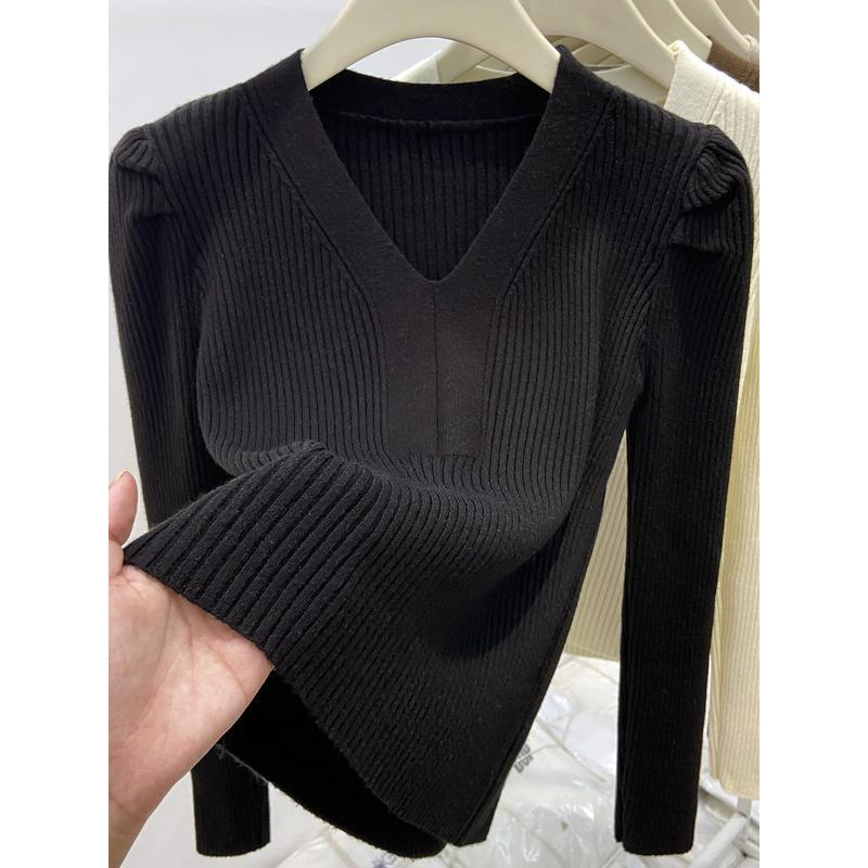 篙定面料！V领加厚针织衫套头毛衣女秋冬2025新款时髦内搭小众上衣
